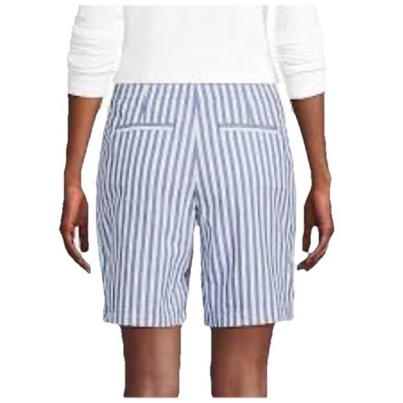 Lands End Striped Pull On Bermuda Shorts Blue White Summer Beach Petite Size 12 - Picture 2 of 10